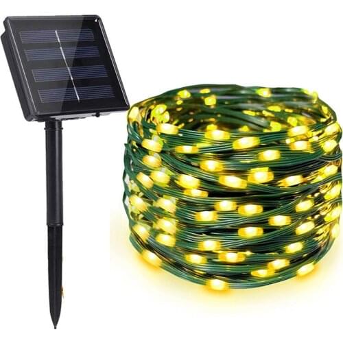 New Solar String Light Outdoor 20M 50M 100M Green Cable Solar Fairy Light Garland for Garden Wedding Party Xmas Tree Decor