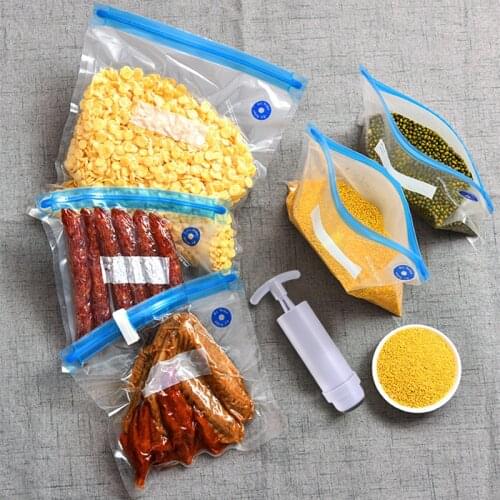 Reusable Food Storage Vacuum Seal Bags With Hand Pump Bag Sealing Clips Food Wrap For Food Storage Freezing