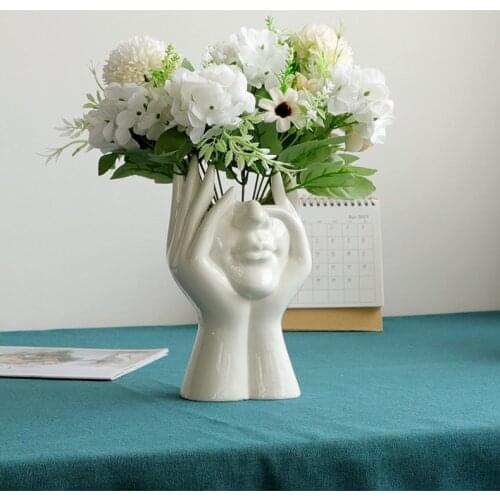 Flower Vase Ceramic Face Flower Vase Home Decoration Art Creatrive Sculpture Human Head Abstract Plant Flower Pot Home Decor