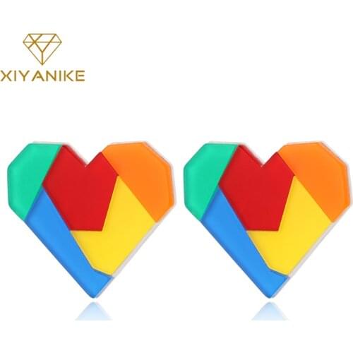 XIYANIKE 2019 New Latest Fashion Minimalist Colorful Heart Stud Earrings For Women Vintage Big Statement Earring Wedding Jewelry