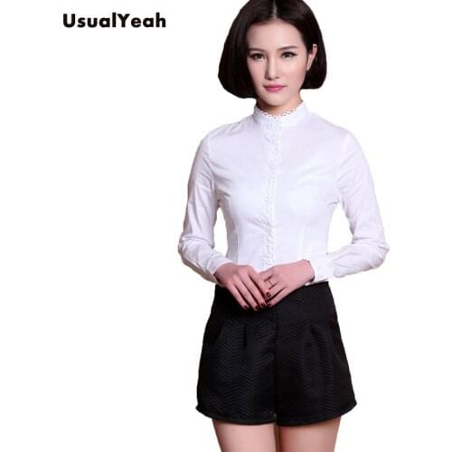 New Formal Womens Body Blouse Long Sleeve Button Top Shirt Strand Collar White Work wear S M L XL SY0217