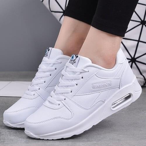 Women Walking Running Shoes PU Leather White Fashion Sneakers 2021 Sneakers Ladies Outdoor Sport Shoes Breathable Air Cushion