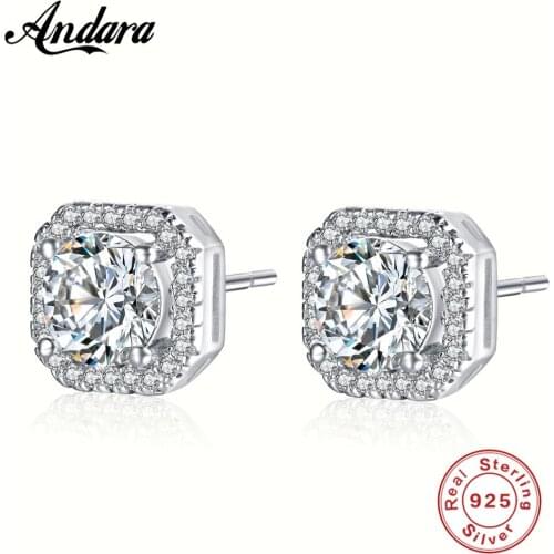 Princess Cut Stud Earrings Women Brilliant Square Cut Solid 925 Sterling Silver Wedding Engagement Stud Earring
