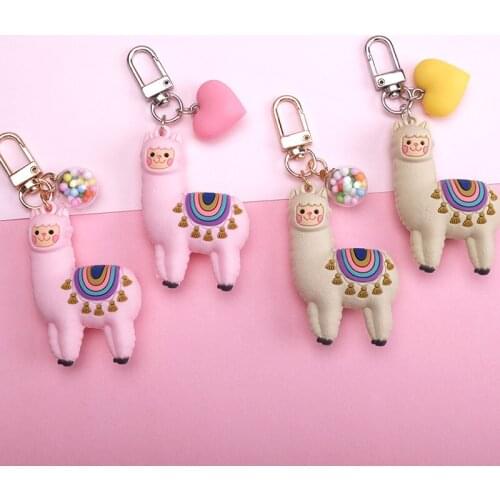 Rainbow Glass Ball Pendant Boutique Three-dimensional Epoxy Resin Alpaca Keychain Creative Korean Metal Buckle Pendant Female