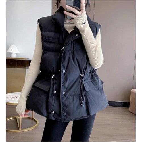 2021 Winter Women Down Vest Warm Solid Gilet Autumn Female Waistcoat Sleeveless Thick Windproof Casual Outwear White Black Vest
