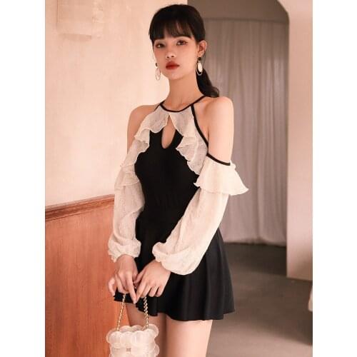 2021 Womens Swimming Suit One-Piece Swimsuit Push Up Sexy Korean One Piece Plus Size Vintage Fairy New Falbala Skirt Ruffle