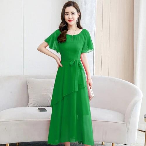 2021 summer new Korean version of the long temperament super fairy dress womens summer fashion thin waist chiffon dress