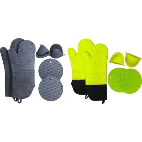 3 Pair Silicone Baking Oven Mitts Microwave Oven Silicone Heat Resistance Glove Anti-slip Grips Bowl Pot Clips Kitchen Cooking
