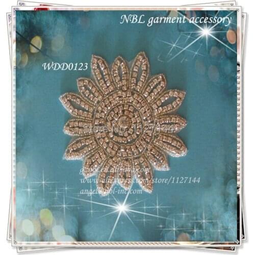30 PIECES) crystal beaded rhinestone flower applique patch for wedding evening dress DIY iron on WDD0123