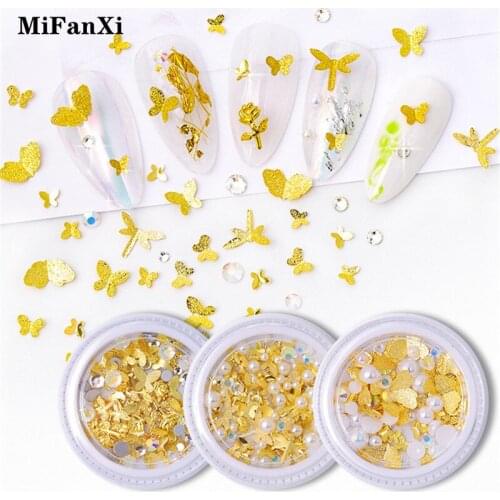 1 Box 3D Nail Art Rhinestones Mixed Rivet Butterfly Pearl Stud Bead Shell Tips UV Gel Nails Art Decorations Accessories Tool