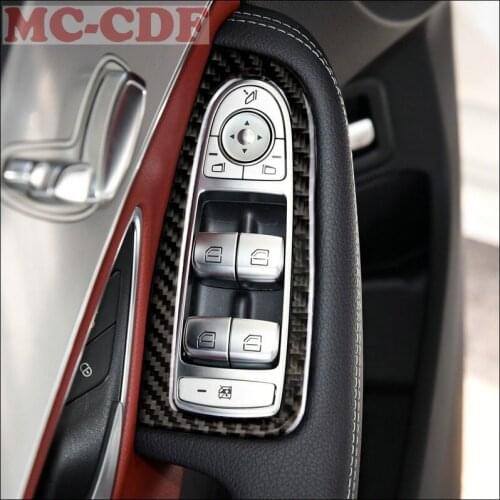 4pcs For Mercedes Benz C Class W205 GLC X253 2015-18 LHD carbon fiber Car Door Glass Lifting Switch Panel Decoration Cover Trim