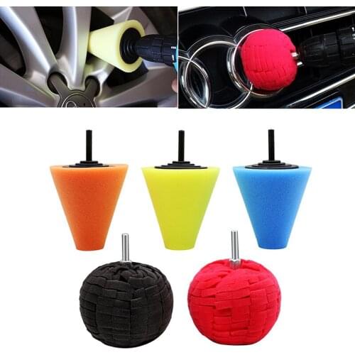 5X Car Auto Wheel Polish Buffing Cone Pads + Polishing Ball Pad for Wheel Corner Drill Kit Practical Car Wheel Hub Care Tool