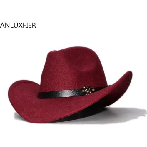 A183 Adult Wool Fedoras Hat Male Female Leather Belt Woolen Caps Children Parent and Child West Cowboy Hat Large Brimmed