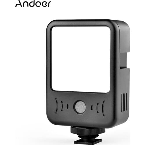 Andoer LED02 Mini Rechargeable LED Video Light Built-in Anti-noise Microphone Recording Mic + 6500K Fill Light for Vlog Micro