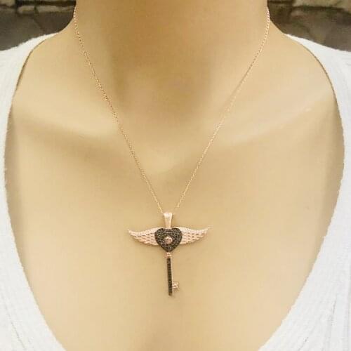 Butterfly wWng Key 925 Sterling Silver Necklace Women Girls Gift Jewelry Accessories Fashion Handmade Elegant Chain