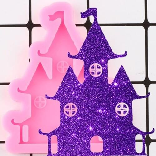 Shiny Halloween Haunted House Castle Silicone Mold Pendant Polymer Clay DIY Jewelry Making Mould Charms Molds Keychain Moulds