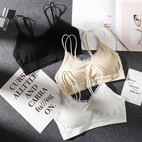 OIONINOS 2019 Sexy Womens Cross Seamless Bra Lace Double Bottoming Padded Bra Crop Top