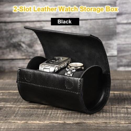 Cow Leather 2 Slot Watch Box Handmade Watch Roll Travel Case Wristwatch Pouch Exquisite Retro Slid in Out Organizer