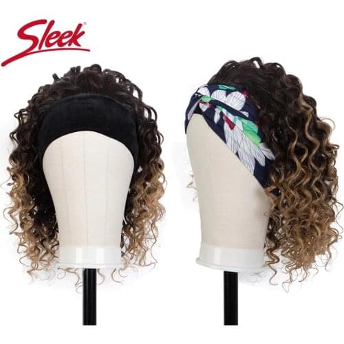 Sleek Brazilian Deep Wave Headband Hair Wigs Ombre T1B/4/27 And 99J Color Remy Human Hair Wig With Clips For Black Women