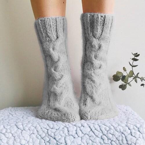 Warm Woman Socks Knitted Girls Socks Pink Gray White Thickless Knee Socks Stocking Women Winter Casual Knitting Socks Autumn