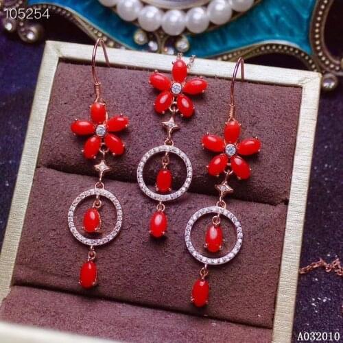 KJJEAXCMY fine jewelry 925 sterling silver inlaid natural red coral earrings pendant luxury girl suit support test
