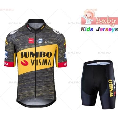 Jumbo Visma 2021 Boys Girls Summer Bicycle Cycling Jersey Set Shorts Children Baby Breathable Kids Bike Clothing Bicycle Wear