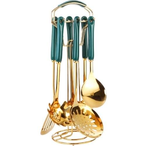 Hot-Kitchen Cooking Tool Heat-Resistant Cookware Stainless Steel Spoon Spatula Ceramic Handle