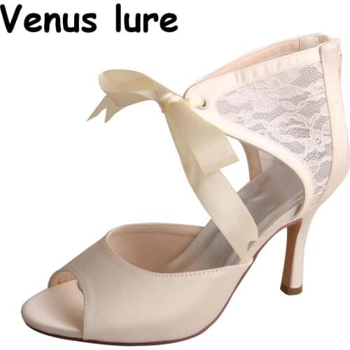 Summer Women White Peep Toe Wedding Shoes Ivory Boots Size 6
