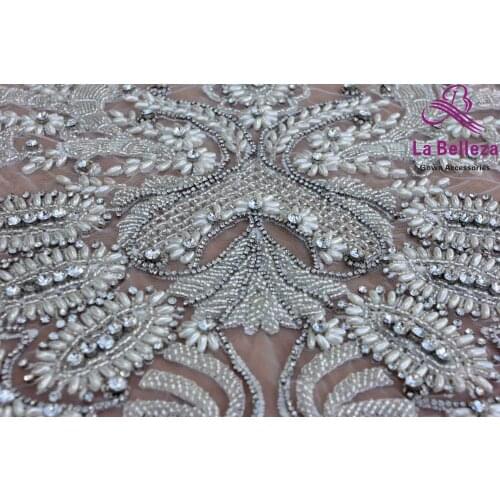 White large pattern with heavy beads applique patchcrystal Rhinestone patch wedding dress Accessories
