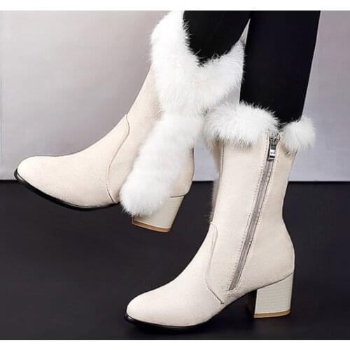 New Winter Women Boots Casual Warm Fur Mid-Calf Boots shoes Women Slip-On Round Toe wedges Snow Boots shoes Muje Plus size 45