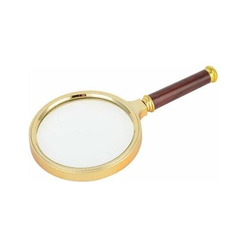 Optical Lens Rosewood Handle 4X Magnifying Glass Magnifier Gold Tone 90mm Dia