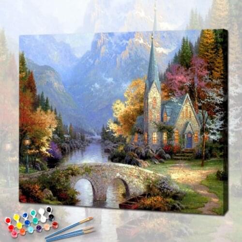 PhotoCustom Oil Painting By Numbers For Adults Frameless Scenery 60x75cm DIY Paint By Numbers On Canvas Landscape Home Decor