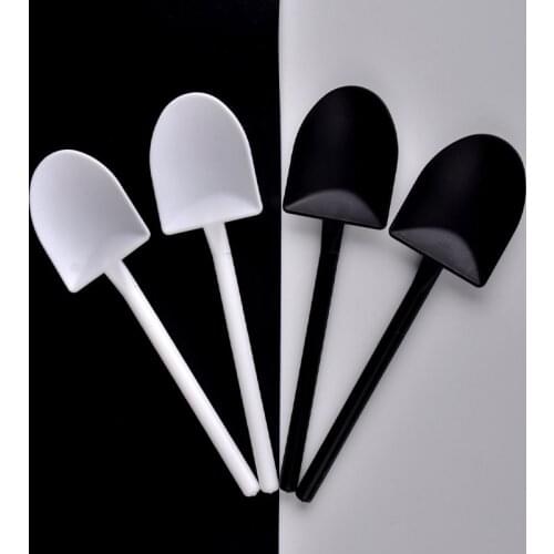12.5cm Plastic Ice Cream Spoon MINI Shovel Design Black/White Dessert Cake Spoon Spade Party Supplies Dinnerware SK711