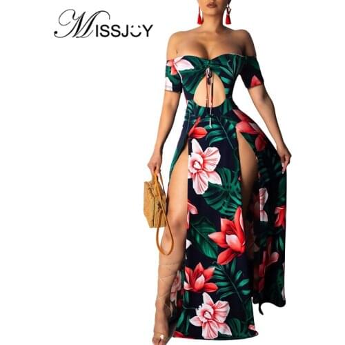 MISSJOY Summer Dresses For Women 2020 Party Beach Off Shoulder Hollow Out multicolor Maxi Robe Floral Printed Female Vestido New