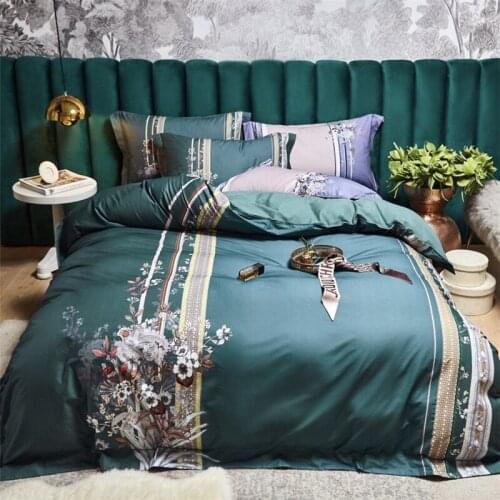 2020 Luxury Egypt Cotton Sanding Flowers Printed Bedding Set Warm Soft Duvet Cover Bed Sheet Pillowcases Queen King Size 4Pcs