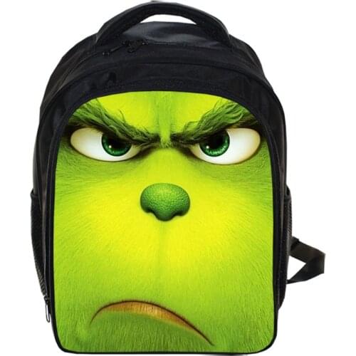 13 Inch Green Grinch Backpack Cartoon Kindergarten Backpacks Boys Girls Children School Bags Kids Book Bag Gift