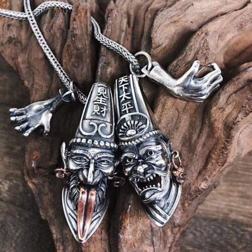 925 Sterling Silver Jewelry Exaggerated Mens Vintage Thai Silver Pendant Black And White Impermanent Pendant Creative Car