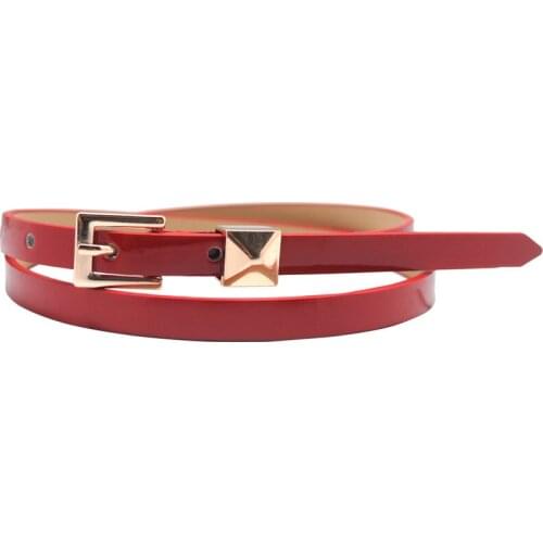 Girls Patent Leather Belts Skinny Slim Genuine Leather Belt Golden Pin Buckle
