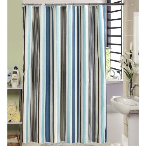Blue and White Stripes Shower Curtains with Hooks Bathroom Waterproof Polyester Fabric Shower Curtain with Grommets Wholesale