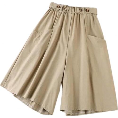 2021 Ladies Casual Shorts Summer Wide Leg A-line All Match Solid Color High Waist Minimalist Shorts Fashion Female Clothing