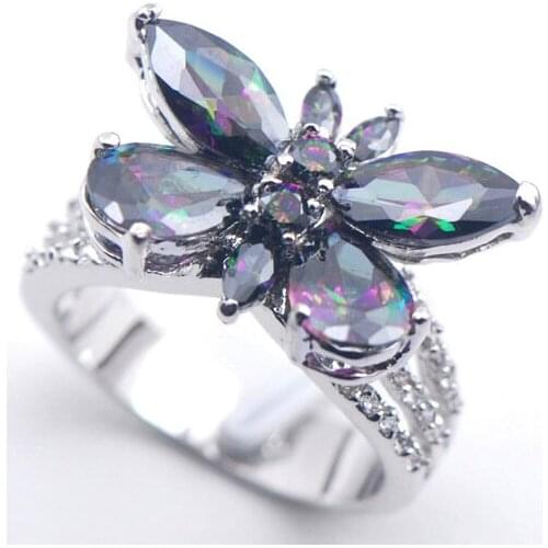 Rainbow Crystal Zircon Woman 925 Sterling Silver Ring F554 Size 6 7 8 9 10 11