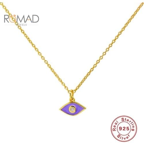 ROMAD All-match Evil Eye Pendant Necklace For Women 925 Sterling Silver Fashion Joyero Rose Red Purple CZ Zircon Necklace