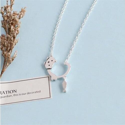 Korean Style 925 Sterling Silver Jewelry Cute Cat and Fish Sweet Animal Necklace for Women Girls Fashion Accessories Gifts SN237
