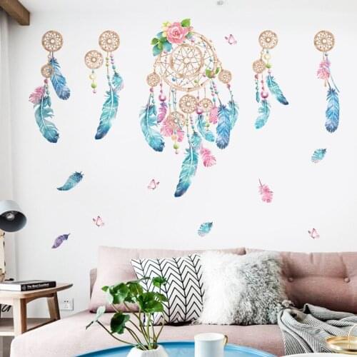 1 PC Large Colorful Feather Wall Sticker Catch Monternet Dream Catcher Art Design For Living Room Kid Room Door Stickers