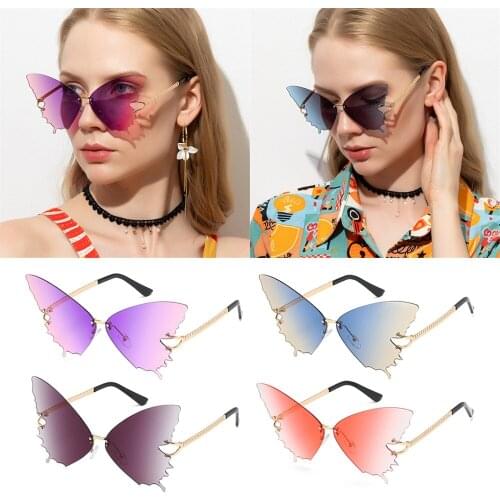 Hot Sale 1PC Fashion Butterfly Sunglasses for Women UV Protection Vintage Metal Rimless Sunglasses Eyewear Car Accessories