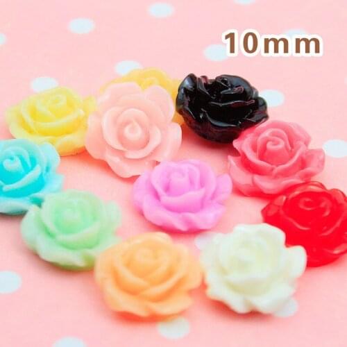 200pcs/Lot 10mm Mixed Colors Rose Flower Resin Flatback Cabochons Appliques Cameo DIY Flat Back For Hair Bow Center Phone Case