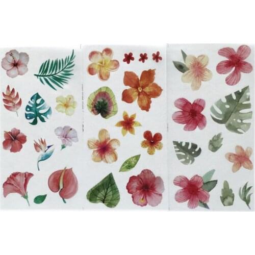 3 Sheets Elegant Peony Big Flowers Washi Paper Sticker Decorative Adhesive Sticker