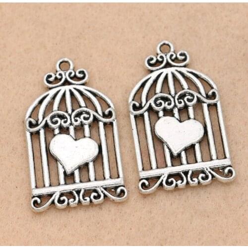 5pcs Tibetan Silver Plated Birdcage Heart Charm Pendant Jewelry DIY Accessories Jewelry Findings Making 21x34mm