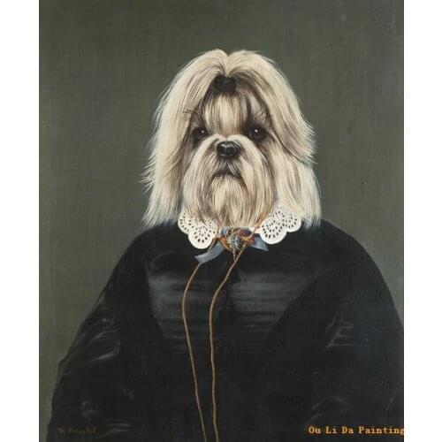 Free shipping modern cartoon dog black dress oil painting canvas painting on canvas kid room wall art decoration pictures