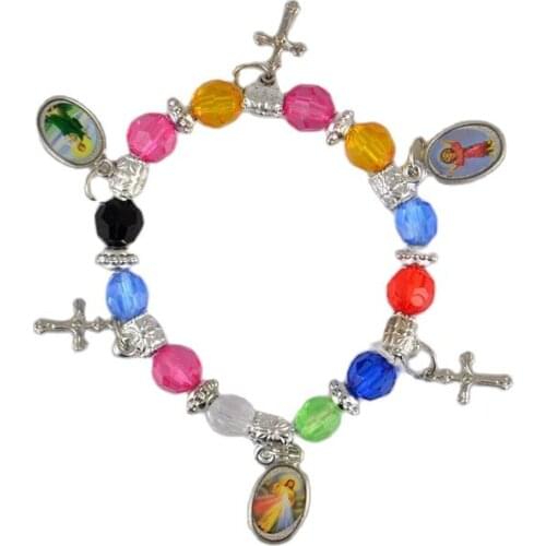 12x Multicolor Cross Charm Bracelet Elastic wristband Fashion Catholic Orthodox Religious Jewelry